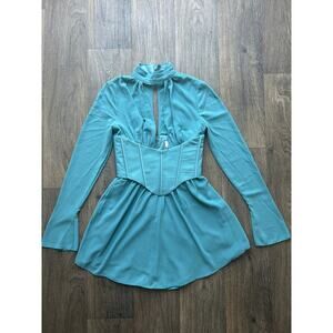 Oh Polly Teal Deep V Cutout Corset Mini Dress Us Size 4